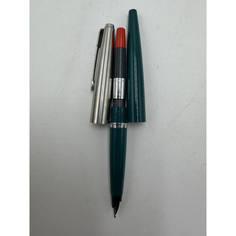 1970s PARKER 45 FOUNTAIN PEN Teal Brushed Chrome Vintage All Original
